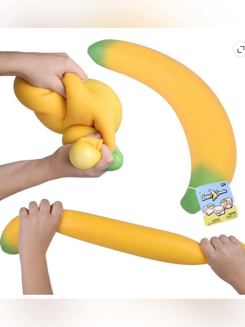 Laffy Snacks Jumbo Banana Squishy Stretchy Sensory Toy with Green Tips